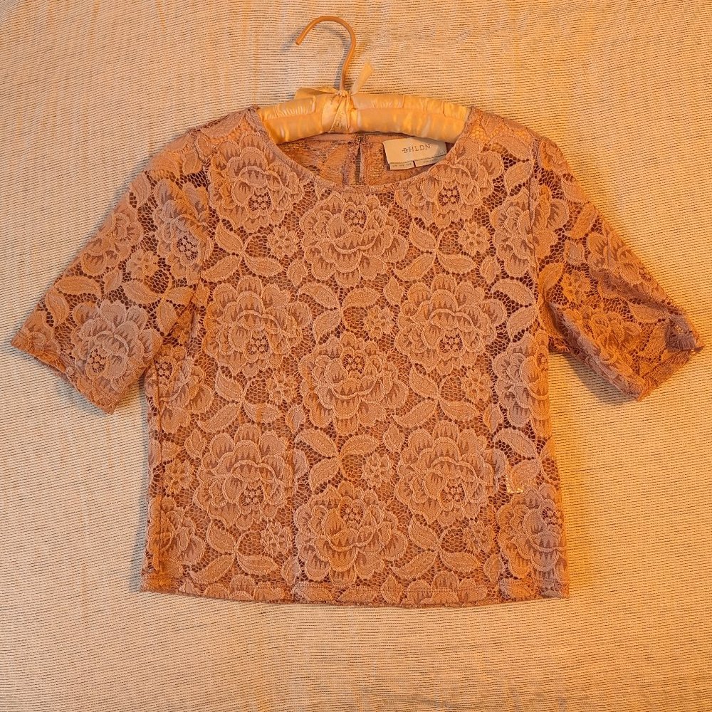 BHLDN Floral Lace crop top - Blush Pink